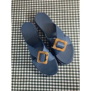 Women’s Olukai La’I Sandals Slides Lagoon Blue Tortoise Buckle Size 10 EU 40